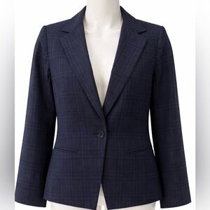 Bailey 44 Navy Plaid Blazer Tailored Single Button Jacket Small Made in USA